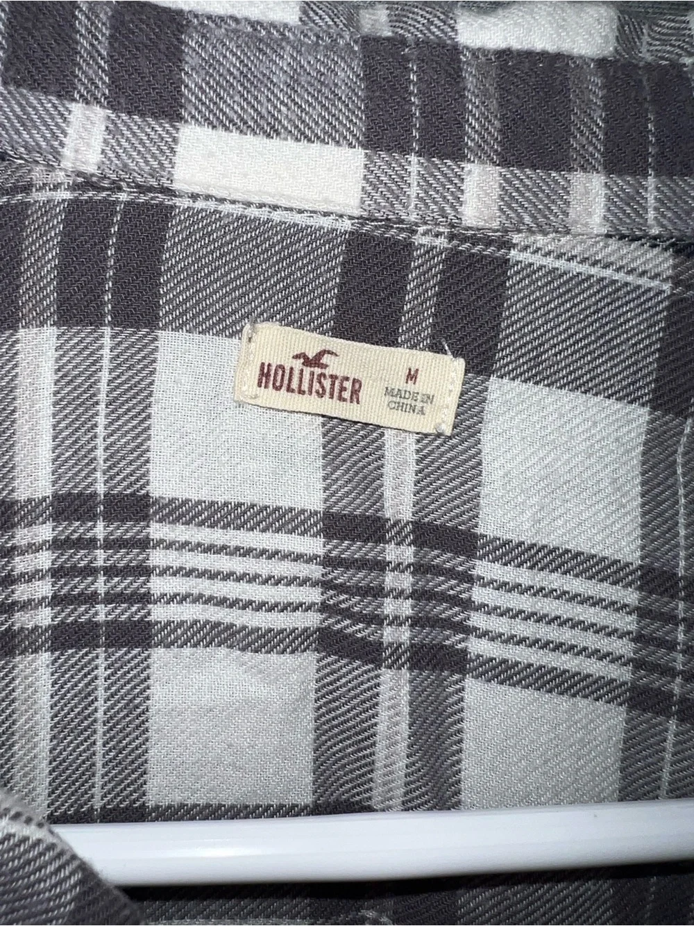 Hollister Men's Black and White Plaid Button-Down Shirt